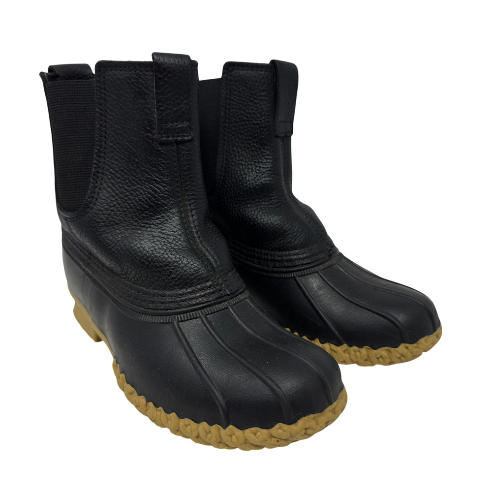 LLBean Bean Boots Women 8 Black Leather Chelsea Duck Rain Ankle Boot Made in USA